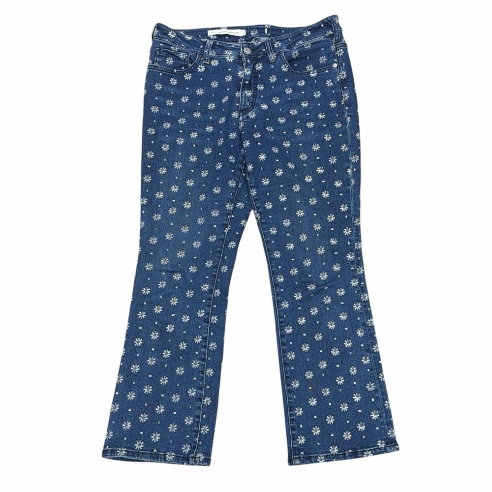 Pilcro Anthropologie Floral Embroidered Cropped Flare Jeans
